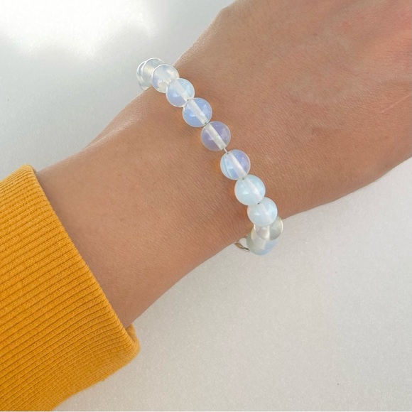 OPALITE Bead Bracelet 7” Glass Beads 8mm - Picture 2 of 5